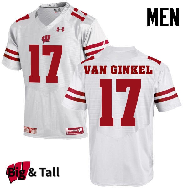 Wisconsin Badgers Men's #17 Andrew Van Ginkel NCAA Under Armour Authentic White Big & Tall College Stitched Football Jersey BO40C13XS